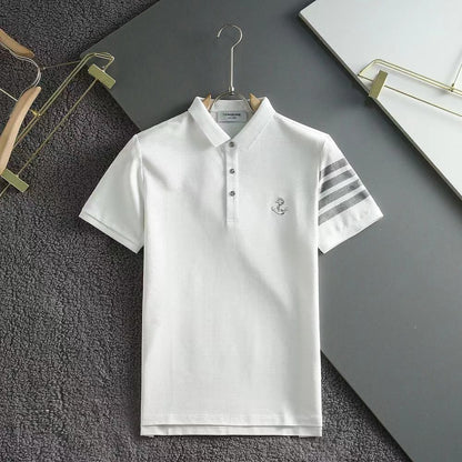 THOM BROWNE || Embroidered-Logo Polo T-Shirt - FASHION MYST 