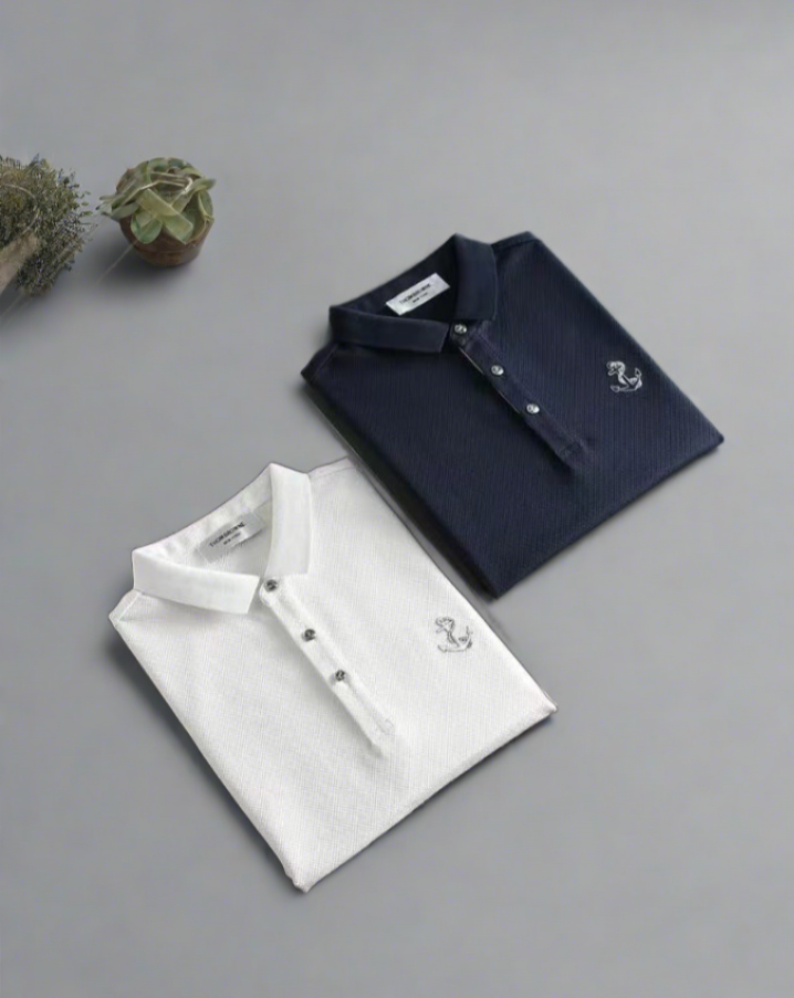 THOM BROWNE || Embroidered-Logo Polo T-Shirt - FASHION MYST 