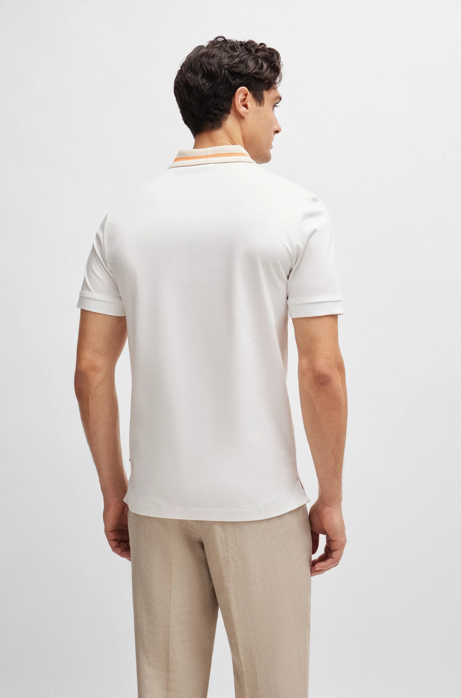 HUGO BOSS || Mercerised-Cotton Slim-Fit Polo T-Shirt With Contrast Stripes - FASHION MYST 