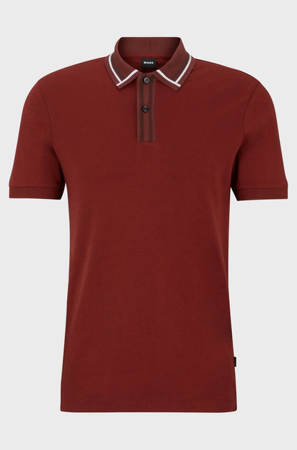 HUGO BOSS || Mercerised-Cotton Slim-Fit Polo T-Shirt With Contrast Stripes - FASHION MYST 