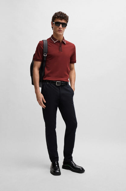 HUGO BOSS || Mercerised-Cotton Slim-Fit Polo T-Shirt With Contrast Stripes - FASHION MYST 