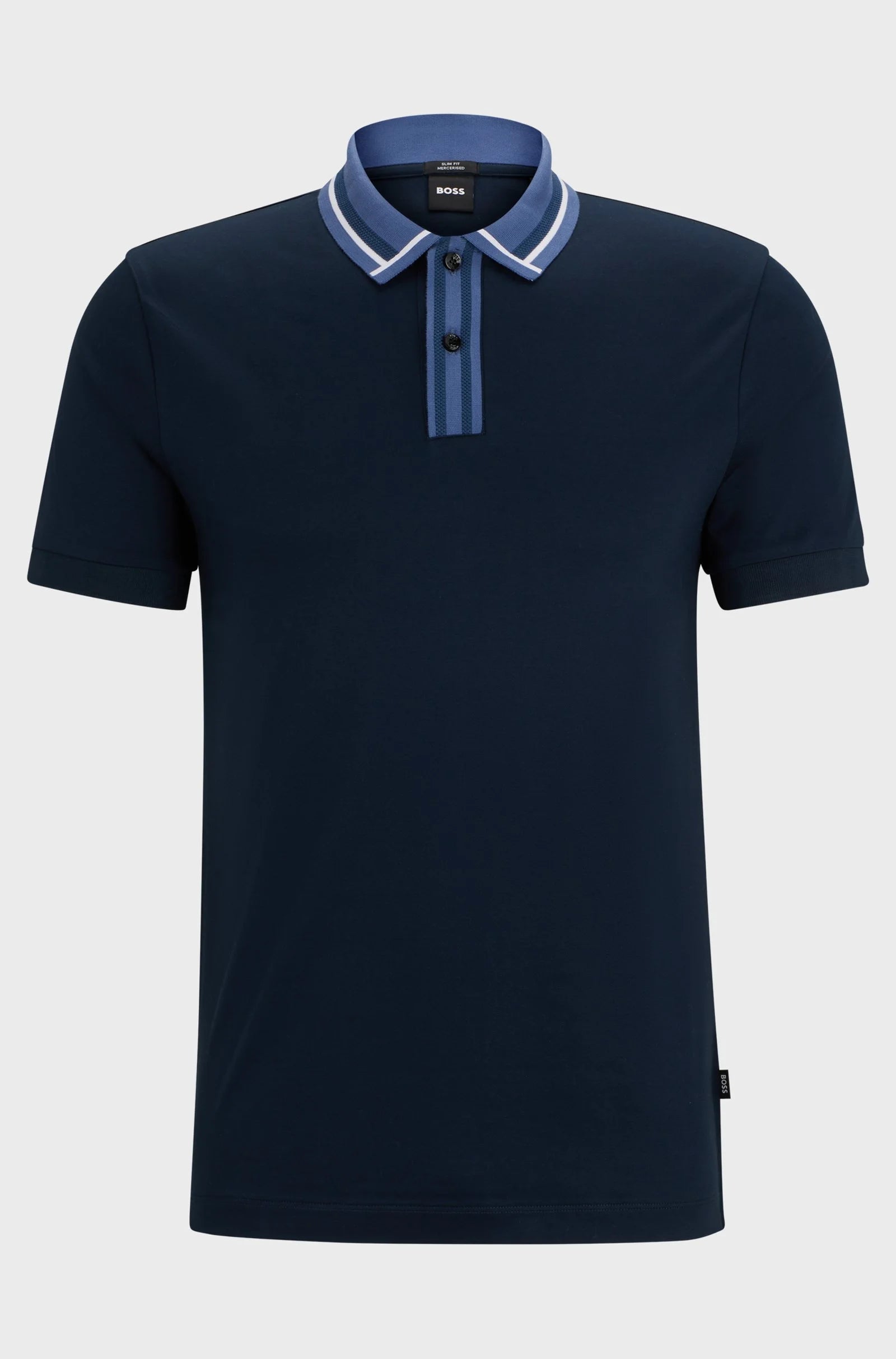 HUGO BOSS || Mercerised-Cotton Slim-Fit Polo T-Shirt With Contrast Stripes - FASHION MYST 