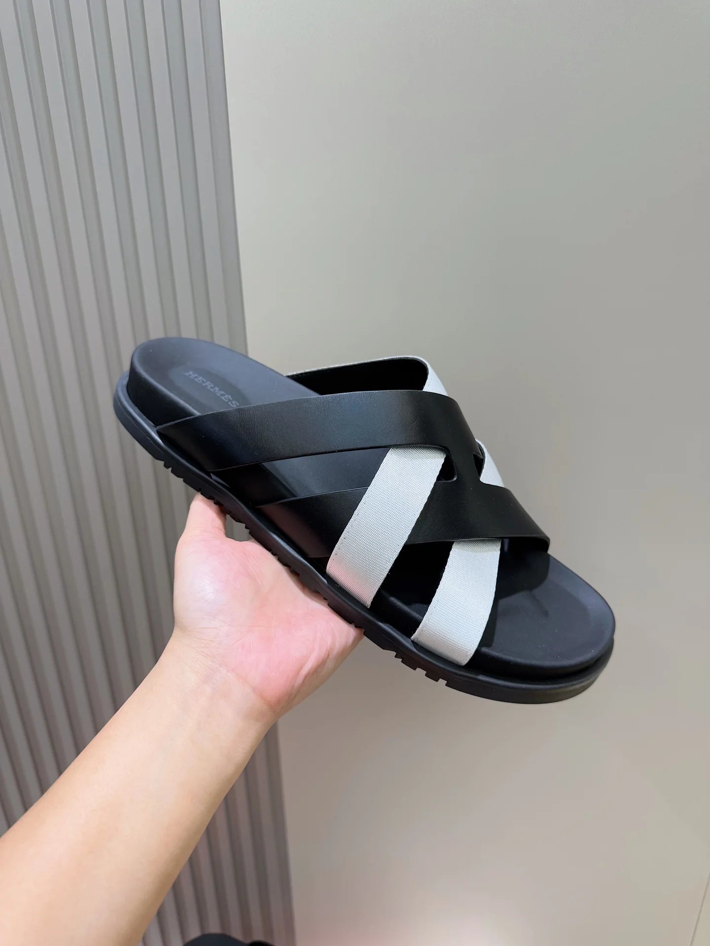 HERMES || Black and White Cross-Strap Sandals- FASHION MYST