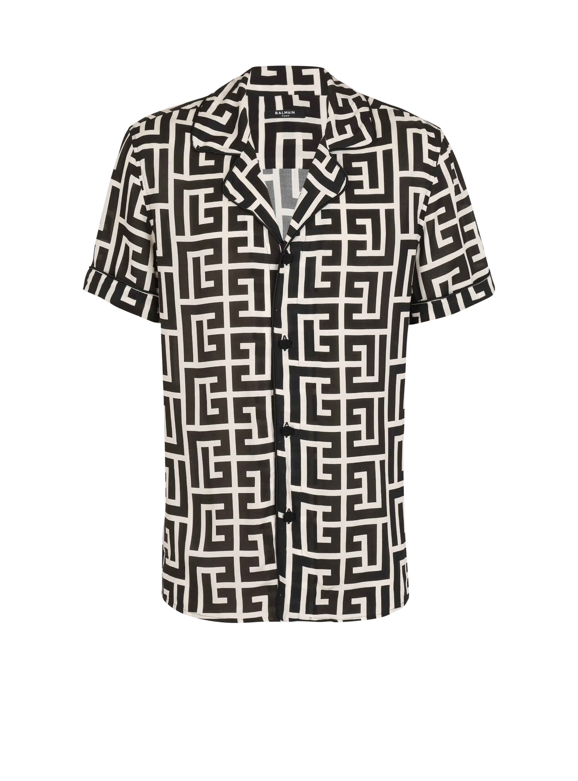 BALMAIN || Black Pyramid Monogram Printed Shirt - FASHION MYST 