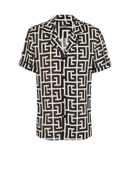 BALMAIN || Black Pyramid Monogram Printed Shirt - FASHION MYST 