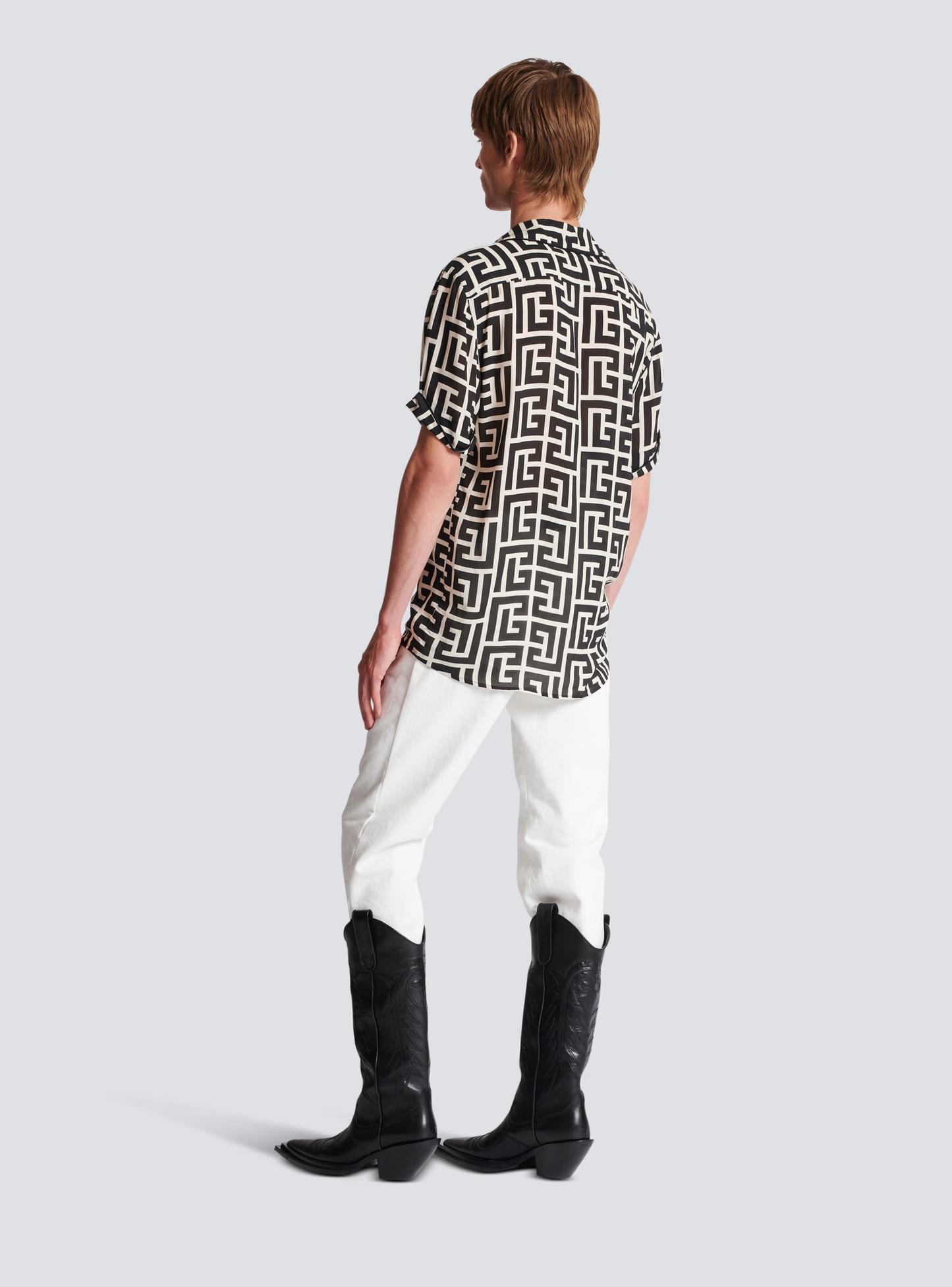 BALMAIN || Black Pyramid Monogram Printed Shirt - FASHION MYST 