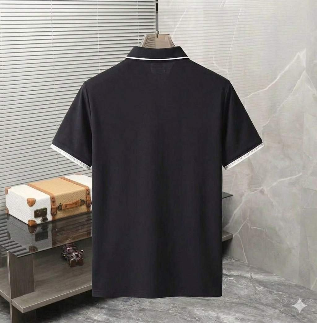Black printed t-shirt for men, back view showing design detail
