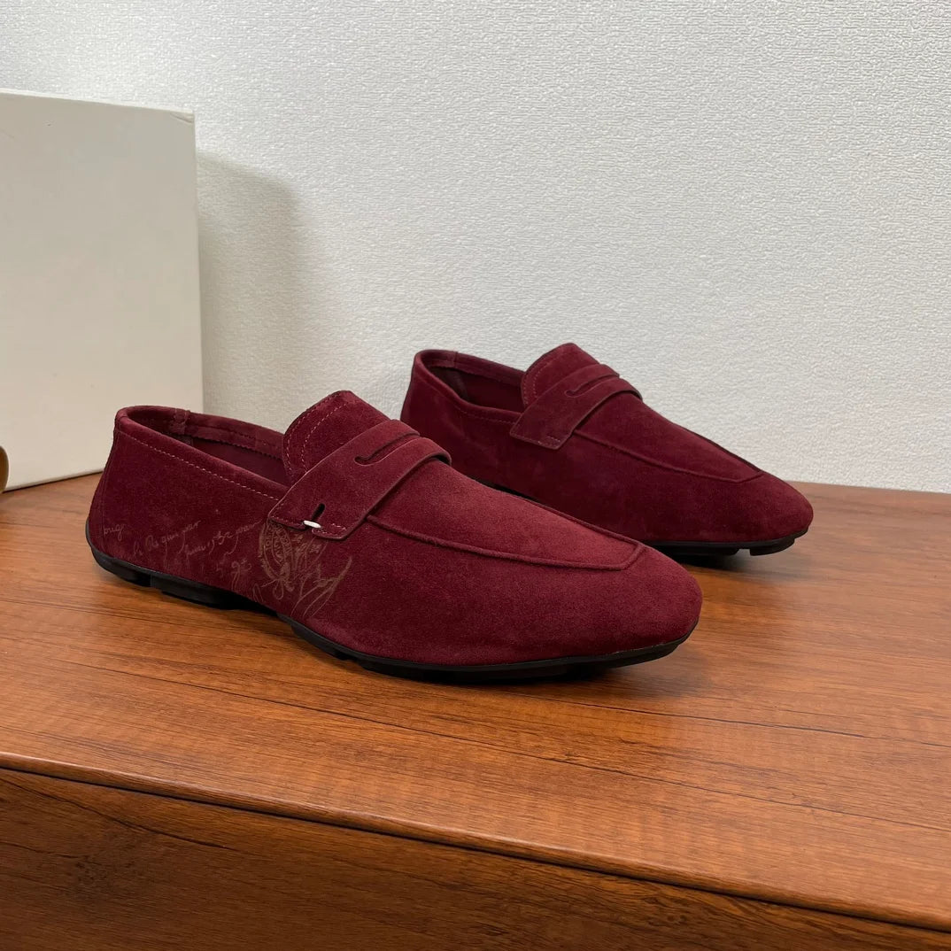 BERLUTI || Men's leather loafers Lorenzo Drive Camoscio / Wine