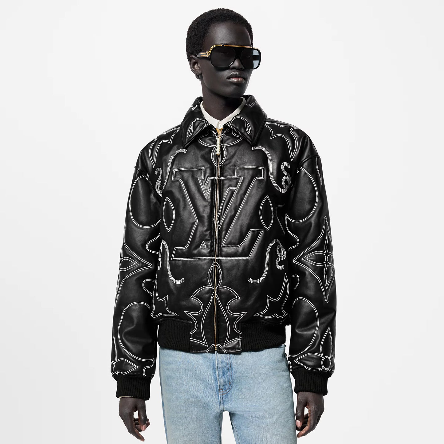 LOUIS VUITTON ||  Monogram Embroidered Leather Bomber Jacket