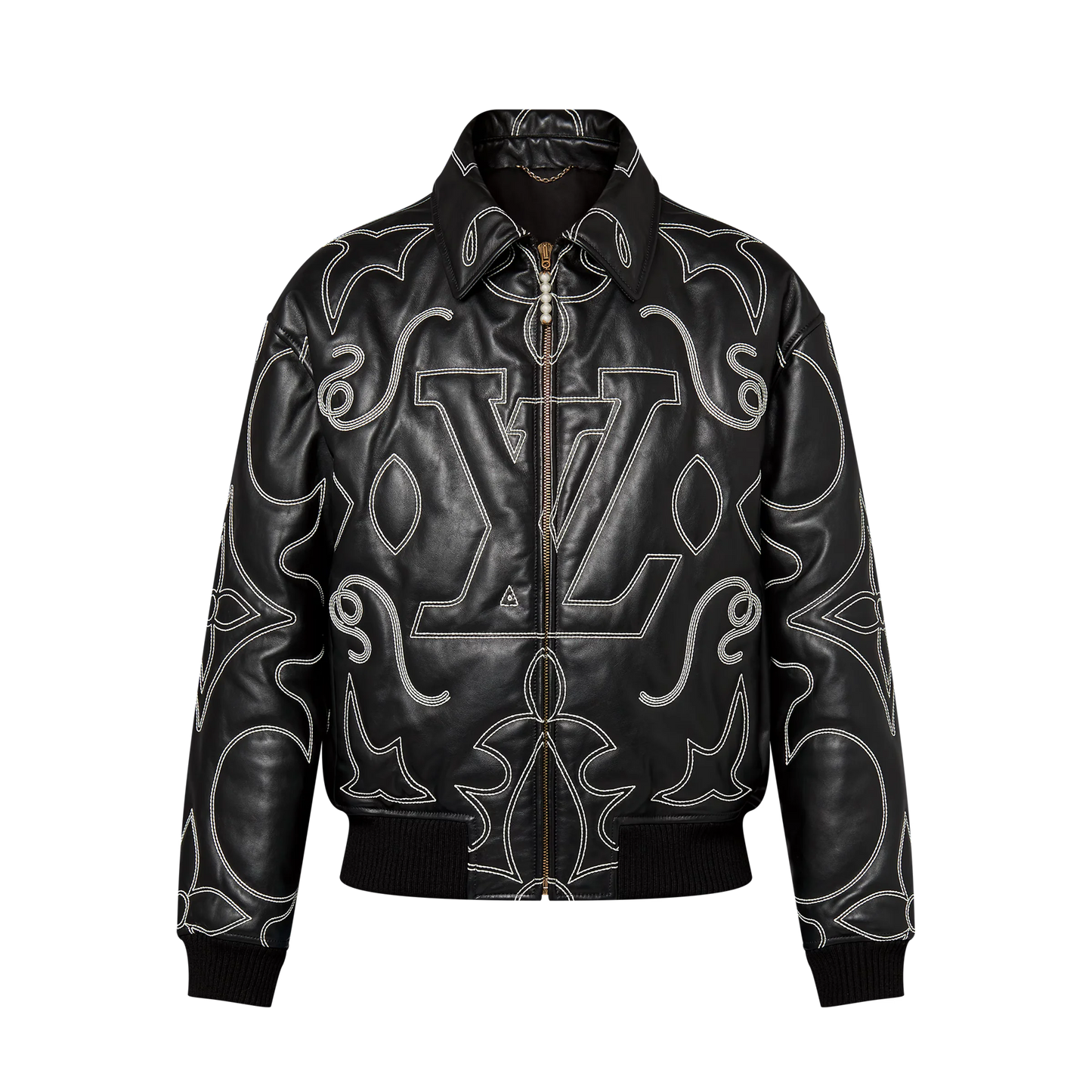 LOUIS VUITTON ||  Monogram Embroidered Leather Bomber Jacket