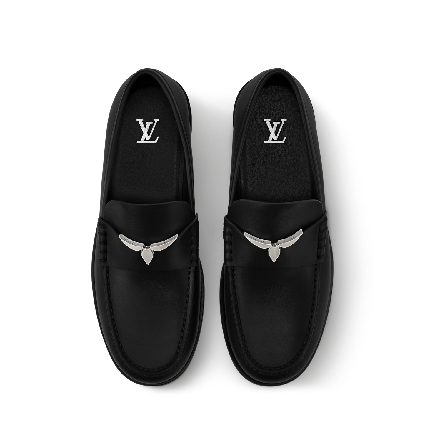 LOUIS VUITTON || Hockenheim Monogram-Trimmed Grained Leather Black Loafers