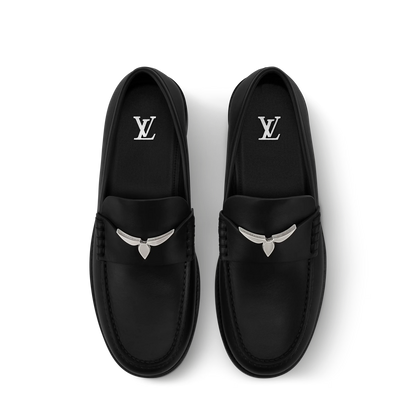 LOUIS VUITTON || Hockenheim Monogram-Trimmed Grained Leather Black Loafers