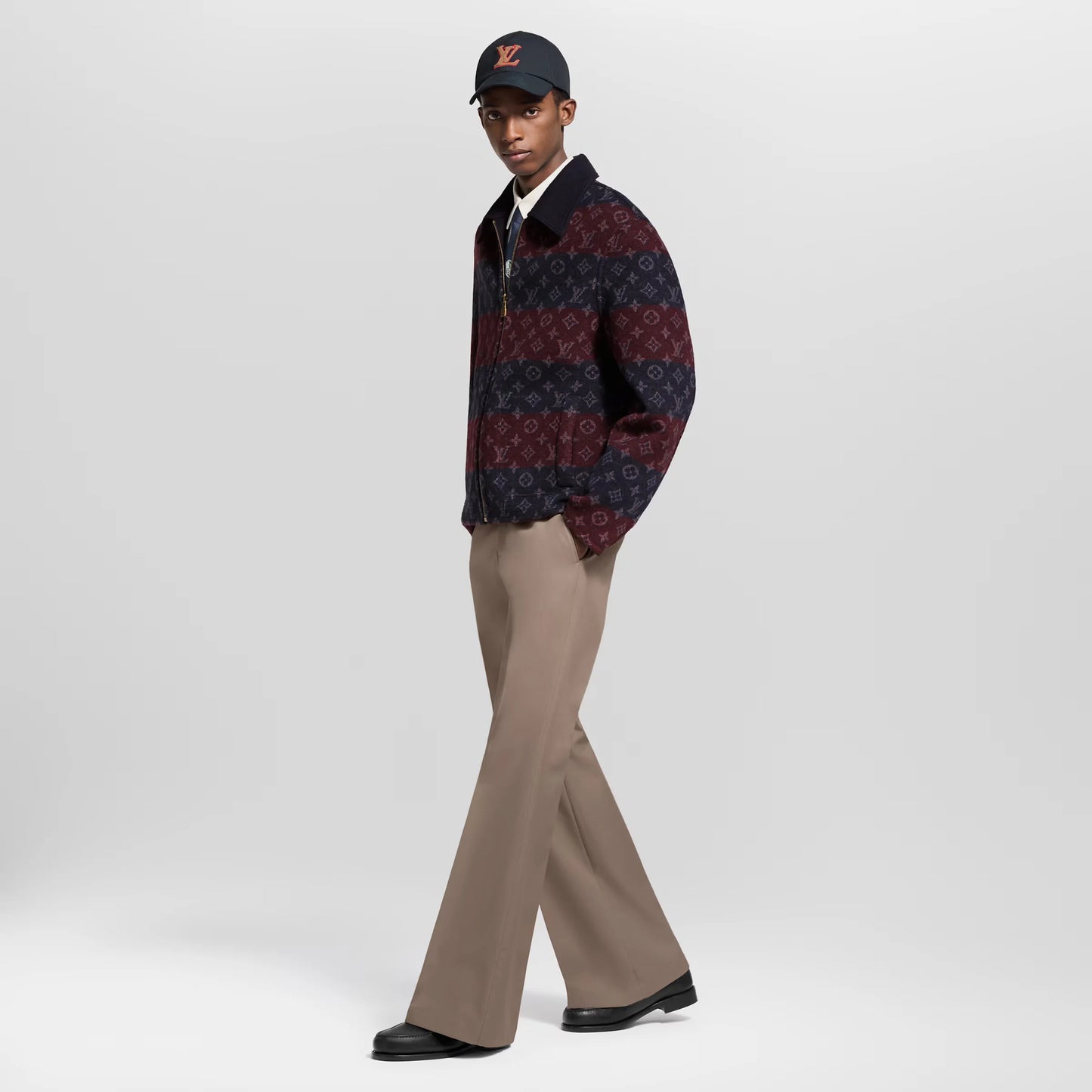 LOUIS VUITTON || Hockenheim Monogram-Trimmed Grained Leather Black Loafers