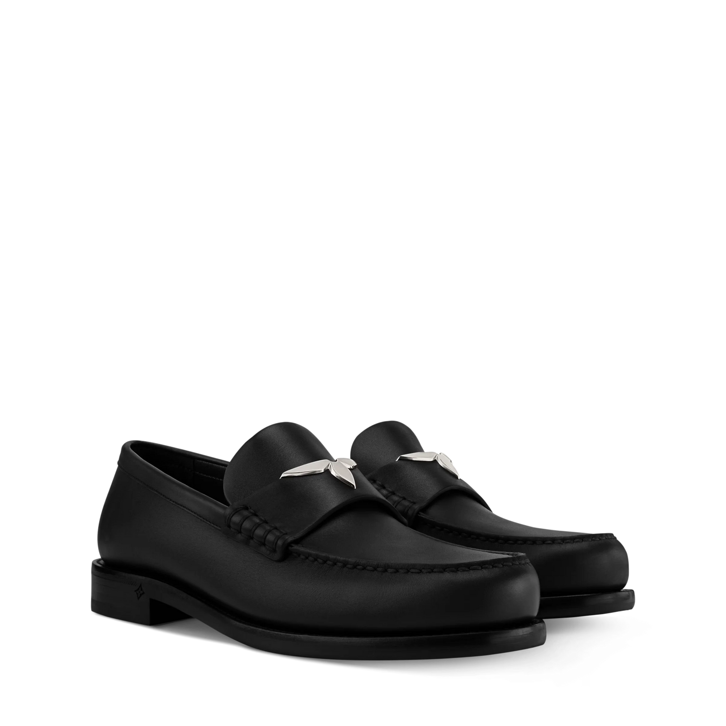 LOUIS VUITTON || Hockenheim Monogram-Trimmed Grained Leather Black Loafers