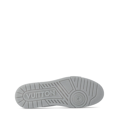 LOUIS VUITTON || Trainer Sneaker in White and Graphite Mesh with Blue Accents - FASHION MYST