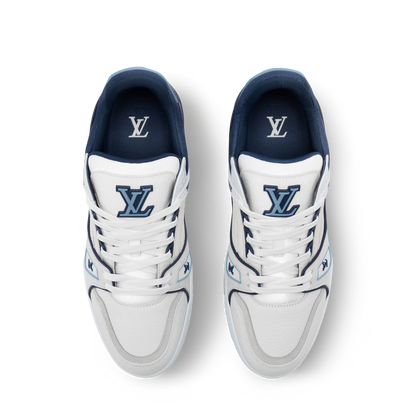 LOUIS VUITTON || LV Trainer Sneaker – White and Marine Blue Calf Leather