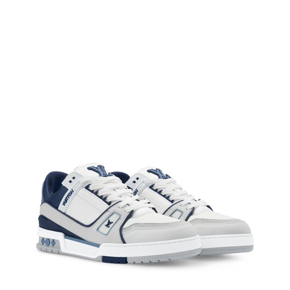 LOUIS VUITTON || LV Trainer Sneaker – White and Marine Blue Calf Leather