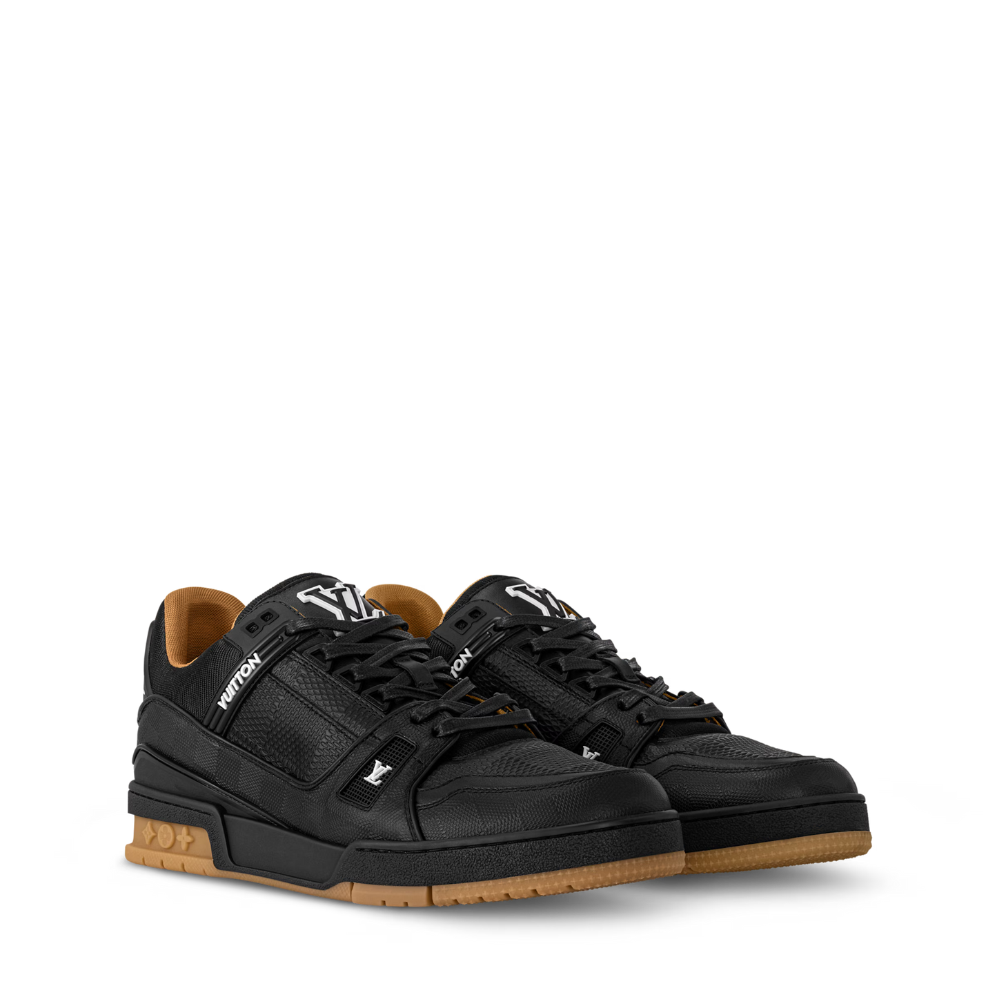LOUIS VUITTON || LV Trainer Sneaker – Black Grained Leather & Monogram Tan Sole