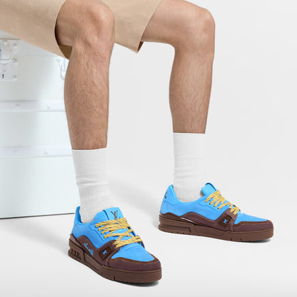 LOUIS VUITTON || LV Trainer Sneaker – Light Blue & Mocha Brown Suede