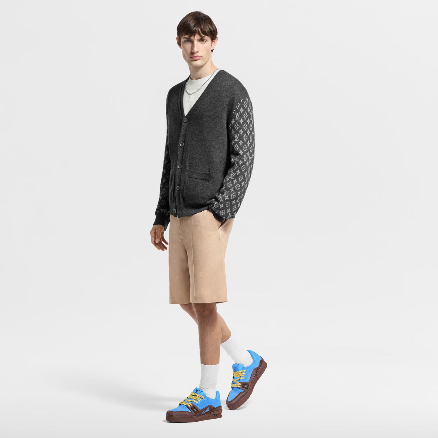LOUIS VUITTON || LV Trainer Sneaker – Light Blue & Mocha Brown Suede