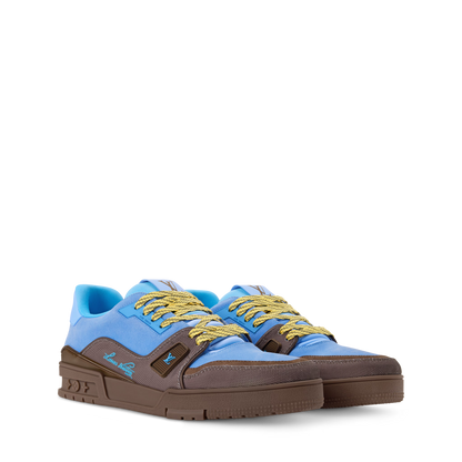 LOUIS VUITTON || LV Trainer Sneaker – Light Blue & Mocha Brown Suede