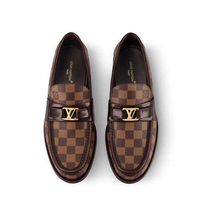LOUIS VUITTON || Men's Damier Ebene Leather Loafers (Brown/Black)