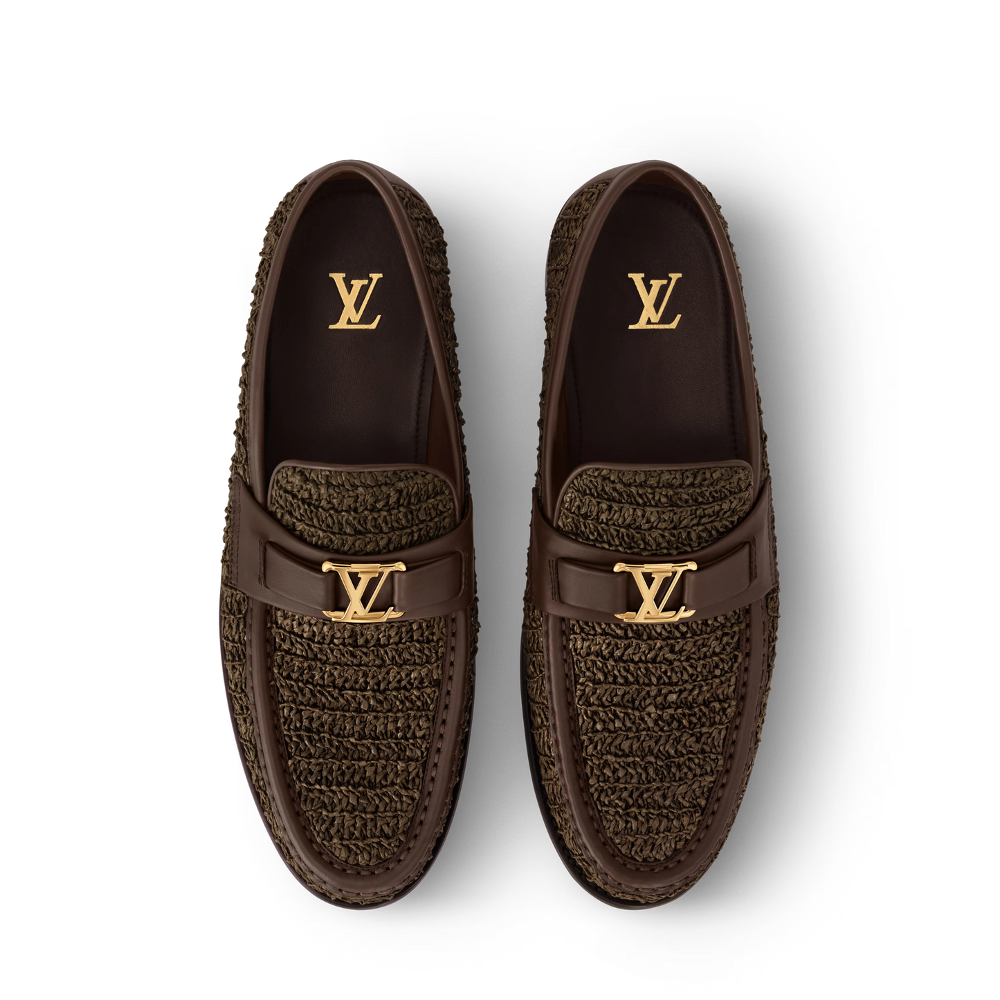 LOUIS VUITTON || Damier Graphite Knit Loafer with Gold LV Initial Ornament