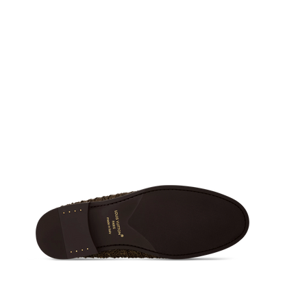 LOUIS VUITTON || Damier Graphite Knit Loafer with Gold LV Initial Ornament