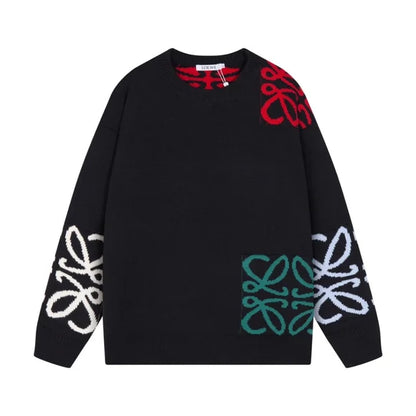 LOEWE || Anagram-knit Round-Neck Wool Pullover In Black Multicolour