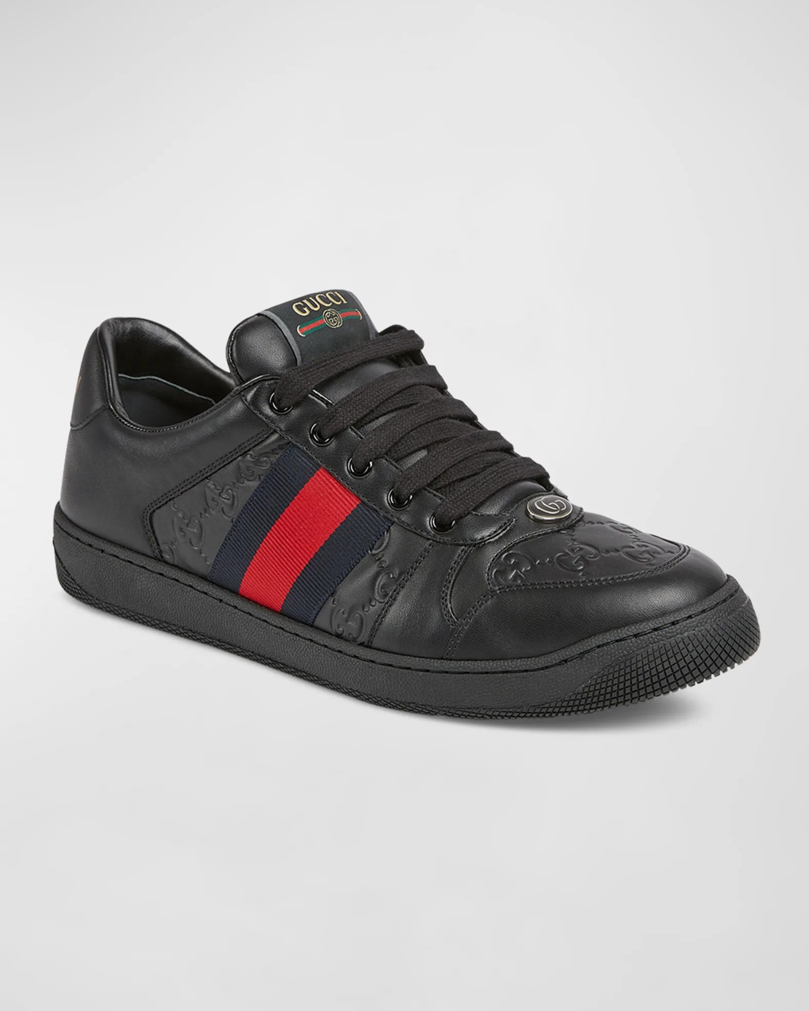 GUCCI || Mac80 Leather and Mesh Sneakers with Interlocking G Motif - FASHION MYST