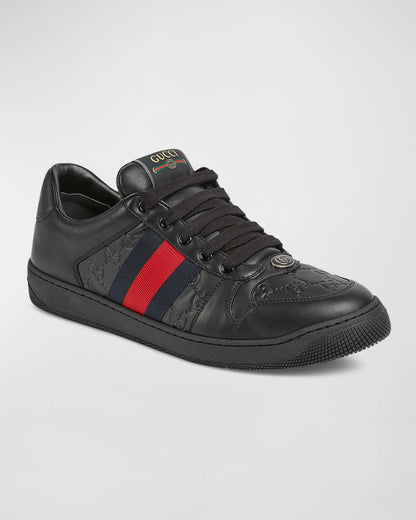 GUCCI || Mac80 Leather and Mesh Sneakers with Interlocking G Motif - FASHION MYST