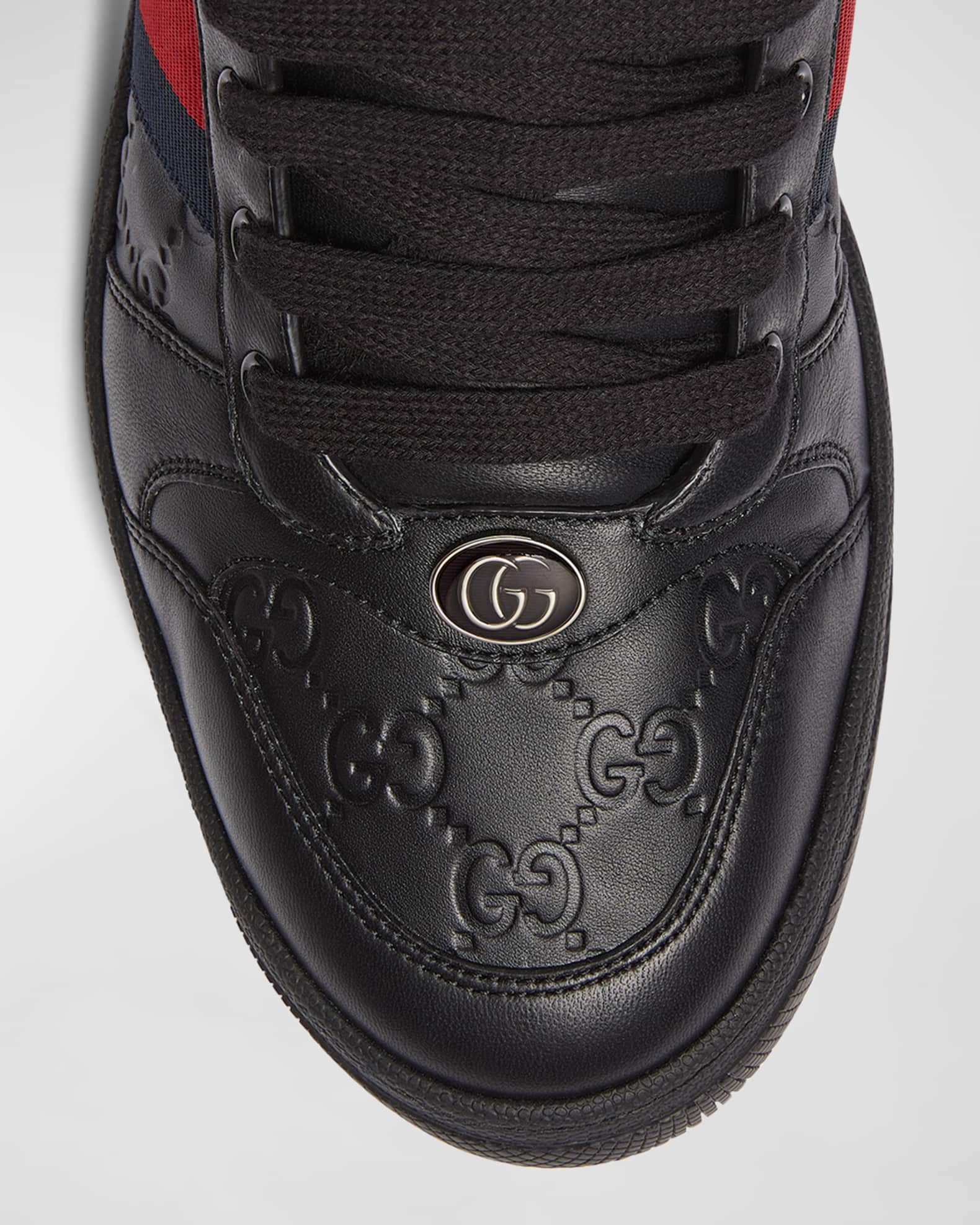 GUCCI || Mac80 Leather and Mesh Sneakers with Interlocking G Motif - FASHION MYST