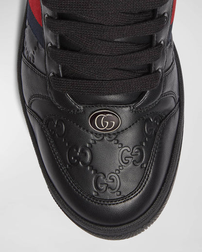 GUCCI || Mac80 Leather and Mesh Sneakers with Interlocking G Motif - FASHION MYST