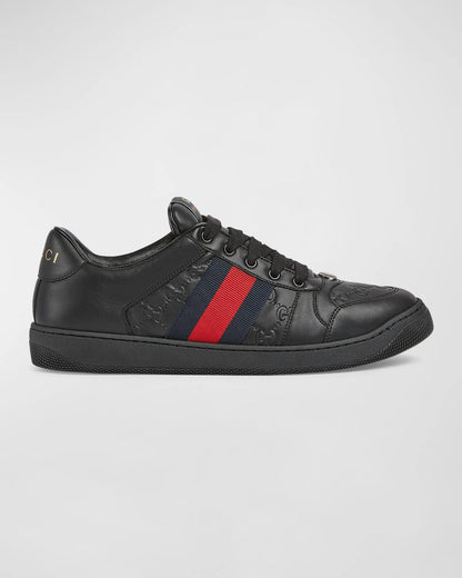GUCCI || Mac80 Leather and Mesh Sneakers with Interlocking G Motif - FASHION MYST