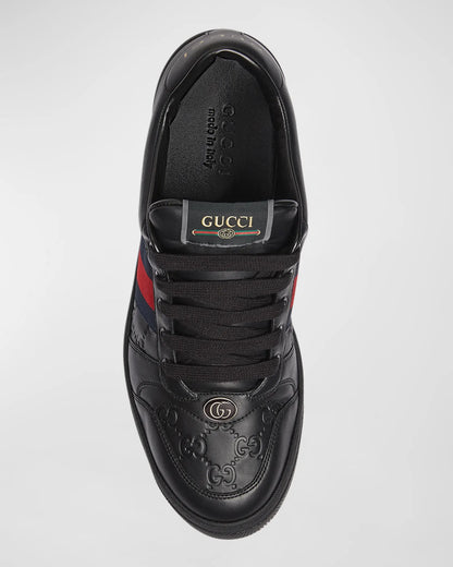 GUCCI || Mac80 Leather and Mesh Sneakers with Interlocking G Motif - FASHION MYST