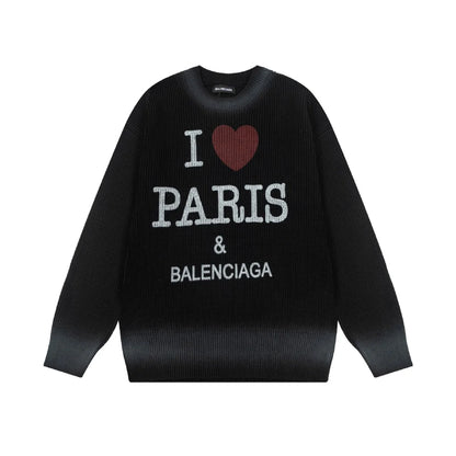 BALENCIAGA || Men's Black I Love Paris & Pullover Large Fit