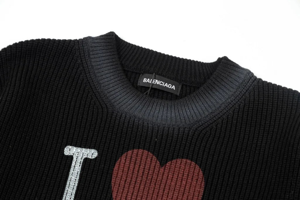 BALENCIAGA || Men's Black I Love Paris Pullover Large Fit
