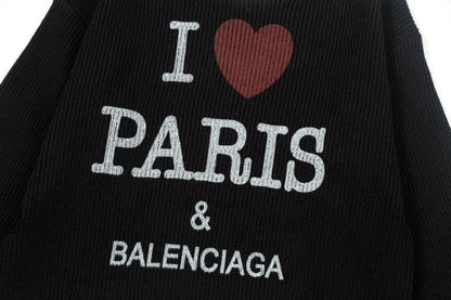 BALENCIAGA || Men's Black I Love Paris & Pullover Large Fit