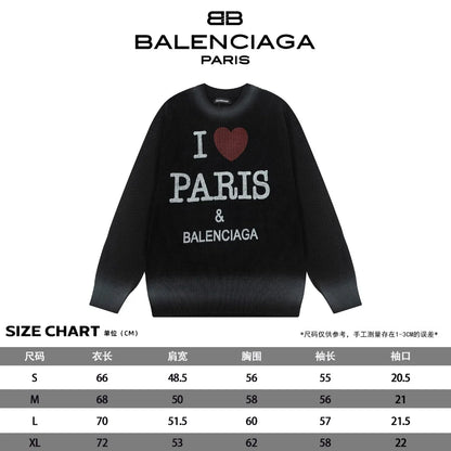 BALENCIAGA || Men's Black I Love Paris & Pullover Large Fit