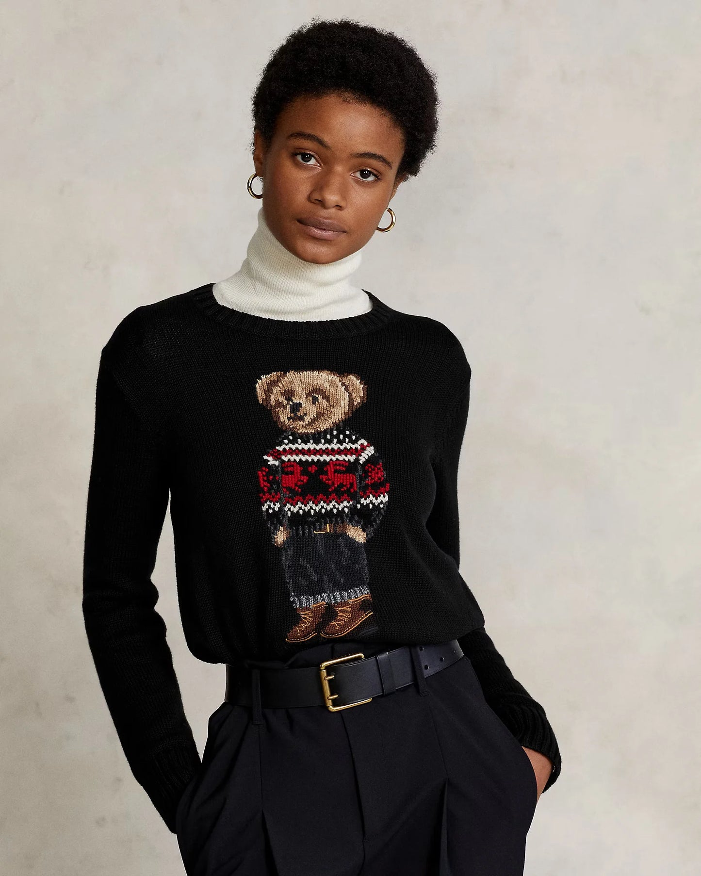 POLO RALPH LAUREN || Fair Isle Polo Bear Cotton Jumper For Women / Black