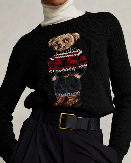 POLO RALPH LAUREN || Fair Isle Polo Bear Cotton Jumper For Women / Black