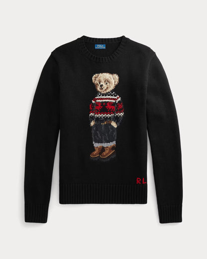 POLO RALPH LAUREN || Fair Isle Polo Bear Cotton Jumper For Women / Black