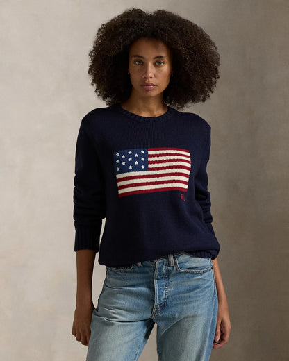 POLO RALPH LAUREN || Womens/Mens Blue Multi American-Flag Cotton Knitted Jumper