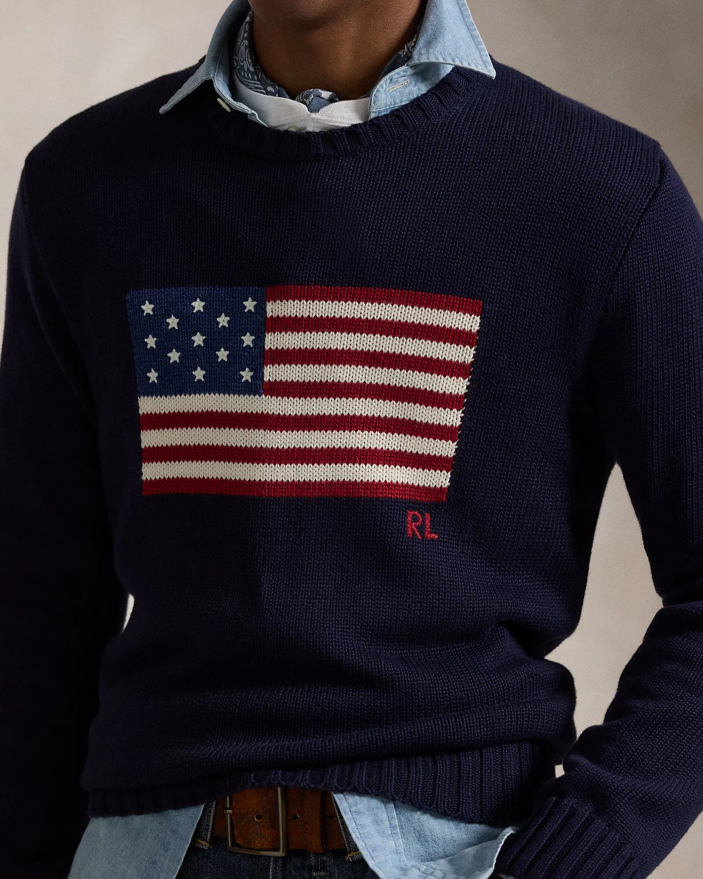 POLO RALPH LAUREN || Womens/Mens Blue Multi American-Flag Cotton Knitted Jumper