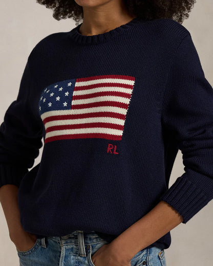 POLO RALPH LAUREN || Womens/Mens Blue Multi American-Flag Cotton Knitted Jumper