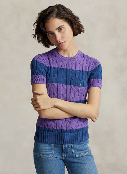 POLO RALPH LAUREN || Striped Cable Knit Short Sleeve Jumper For Womens - FASHION MYST 