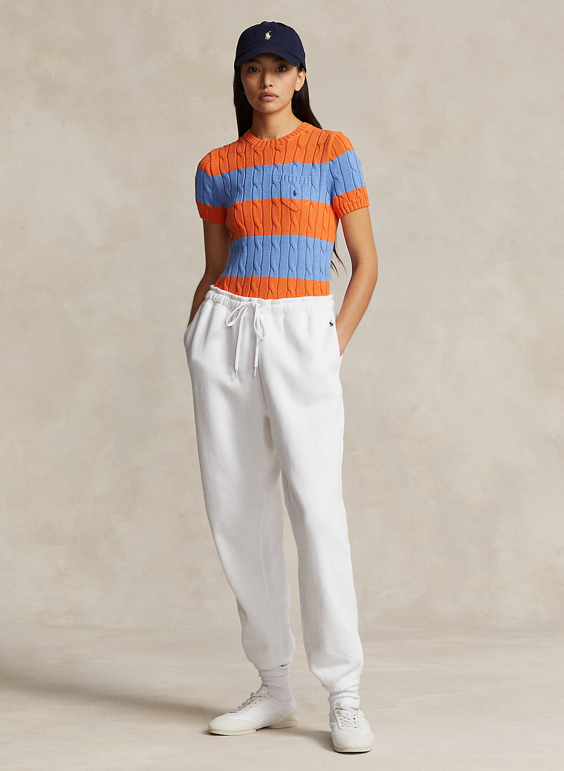 POLO RALPH LAUREN || Striped Cable Knit Short Sleeve Jumper / Orange - FASHION MYST 