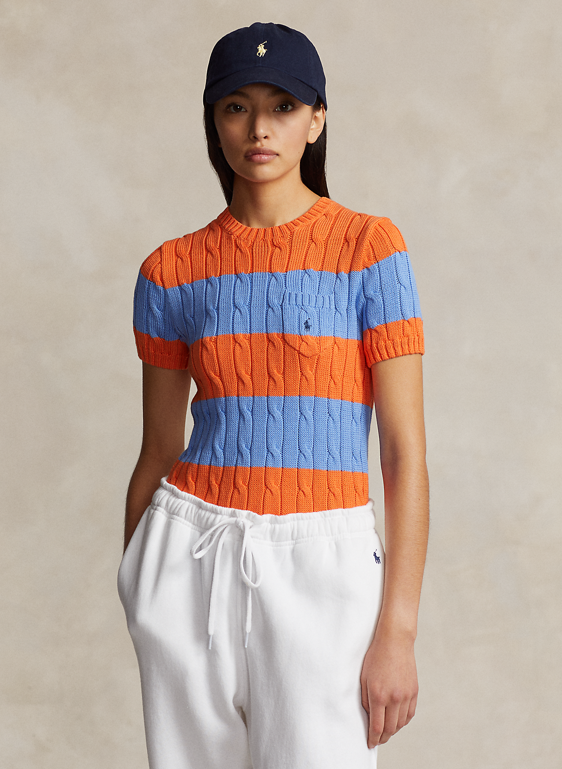 POLO RALPH LAUREN || Striped Cable Knit Short Sleeve Jumper / Orange - FASHION MYST 