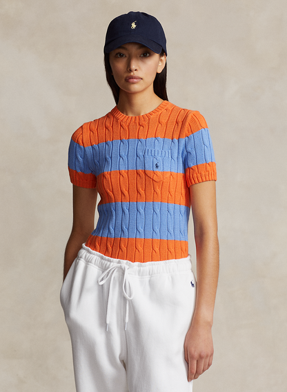 POLO RALPH LAUREN || Striped Cable Knit Short Sleeve Jumper / Orange - FASHION MYST 