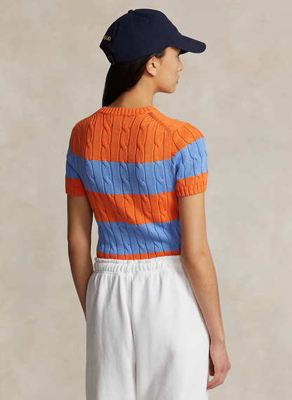 POLO RALPH LAUREN || Striped Cable Knit Short Sleeve Jumper / Orange - FASHION MYST 